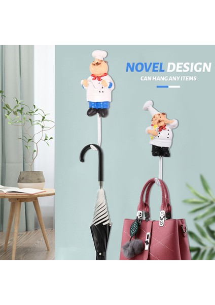 4'lü Paket Reçine Fransız Şef Heykelcik Duvar Kancaları Dekoratif Aşçı Duvara Montaj Raf Kanca Askı (Çeşitli Stil) (Yurt Dışından) modelleri
