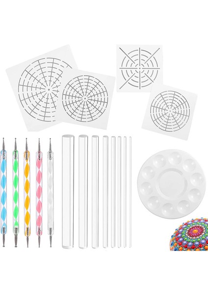 Mandala Art Süsleme Aletleri 18 Set, 4 Mandala Şablonu, 8 Akrilik Çubuk, Boya Tepsisi, 5 Çift Taraflı Noktalama Aletleri Dahil (Yurt Dışından)