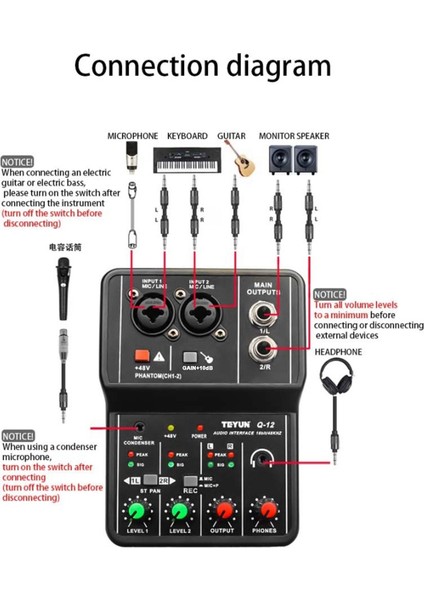 Teyun Q-12 Ses Kartı Ses Mikseri Ses Kartı Konsolu Masa Sistemi Arayüzü 4 Kanal 48 V Güç Stereo Bilgisayar Ses Kartı (Yurt Dışından)