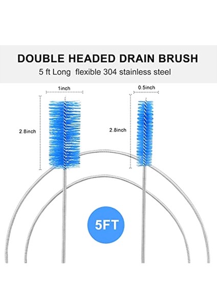 Takım Drenaj Fırçası Temizleyici Kit-5ft Uzun Elastik Çift Kafa Naylon Fırça ve 3 Saman Fırçaları Akvaryum Hortumu/balık Tankı/lavabolar (Yurt Dışından)
