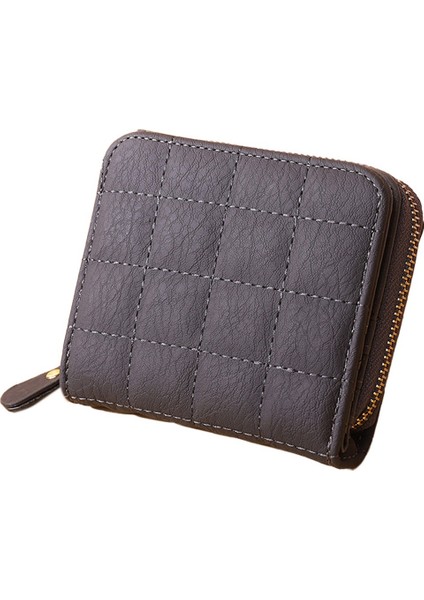 Kadın Pu Mini Kısa Cüzdan Kart Anahtarlık Bozuk Para Cüzdanı-Gri (Yurt Dışından)
