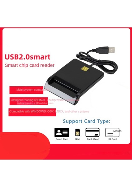 USB Akıllı Kart Okuyucu Atm Banka Vergi Beyanı Ic Kart Kimlik Kartı Akıllı Kart Okuyucu (Siyah) (Yurt Dışından)