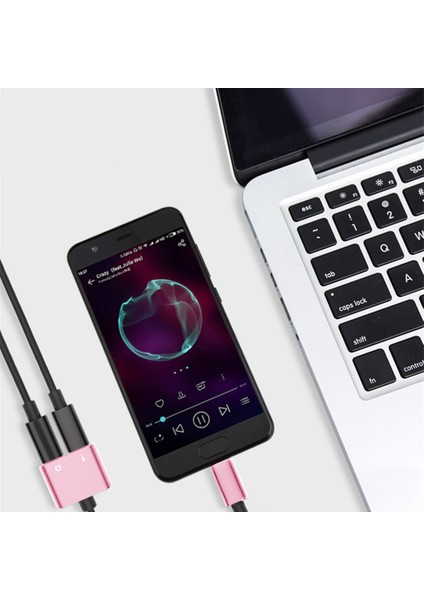 2'si 1 Arada Type-C - 3,5 mm Kulaklık Jakı Adaptörü/konektörü Şarj Cihazı, Kulaklık Aux Ses ve Şarj Adaptörü Pembe Altın (Yurt Dışından)