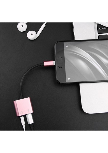 2'si 1 Arada Type-C - 3,5 mm Kulaklık Jakı Adaptörü/konektörü Şarj Cihazı, Kulaklık Aux Ses ve Şarj Adaptörü Pembe Altın (Yurt Dışından)