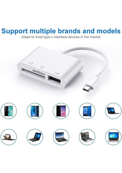 In1 Type-C Mikro USB Sd Tf Telefon Otg Kart Okuyucu Adaptörü Sd Kart Okuyucu Samsung Galaxy Için Tablet, Beyaz (Yurt Dışından)