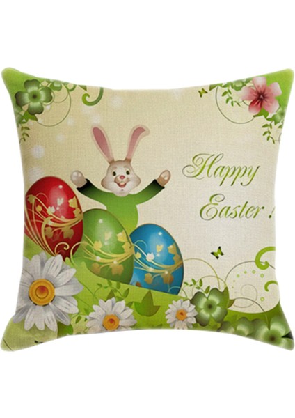 45X45CM Mutlu Paskalya Yumurtası Bunny Yastık Kılıfı Keten Minder Örtüsü (Yurt Dışından)