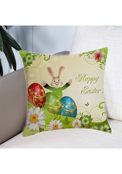 45X45CM Mutlu Paskalya Yumurtası Bunny Yastık Kılıfı Keten Minder Örtüsü (Yurt Dışından)