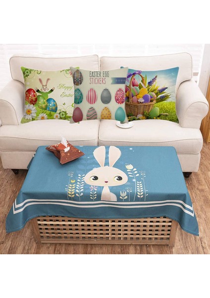 45X45CM Mutlu Paskalya Yumurtası Bunny Yastık Kılıfı Keten Minder Örtüsü (Yurt Dışından)
