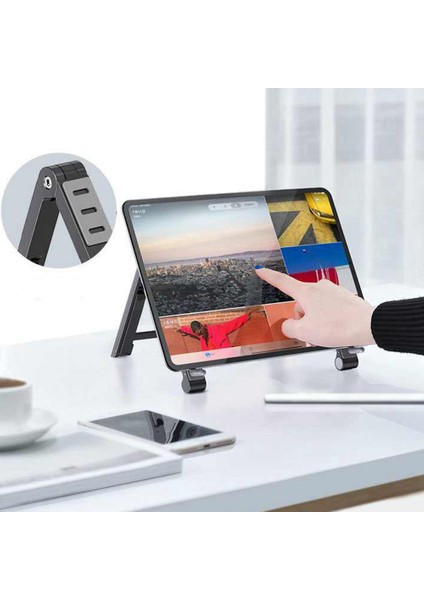 Masa Için Dizüstü Bilgisayar Standı, Ayarlanabilir Ergonomik Taşınabilir Dizüstü Bilgisayar Tutucu, 3'ü 1 Arada Taşınabilir Depolama Standı Gri (Yurt Dışından)