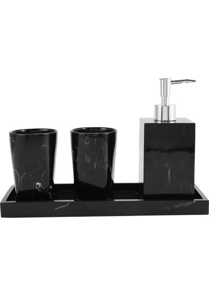 Mermer Doku Banyo Malzemeleri Siyah 4 Adet Reçine Banyo Aksesuarları Dağıtıcı Diş Fırçası Tutucu Sabunluk (Yurt Dışından)