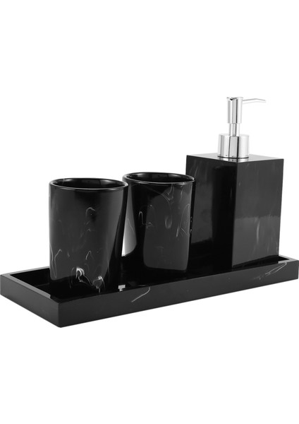 Mermer Doku Banyo Malzemeleri Siyah 4 Adet Reçine Banyo Aksesuarları Dağıtıcı Diş Fırçası Tutucu Sabunluk (Yurt Dışından) modelleri