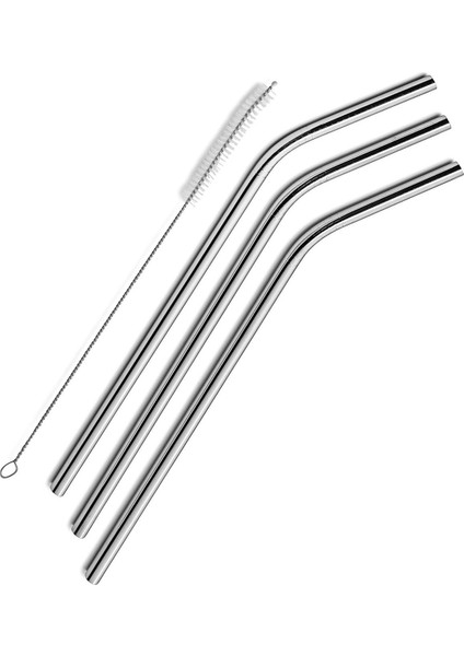 3 Adet Yeniden Kullanılabilir Paslanmaz Çelik Metal Içme Pipeti Yeniden Kullanılabilir Pipetler + 1 Temizleyici Fırça Seti (Yurt Dışından)