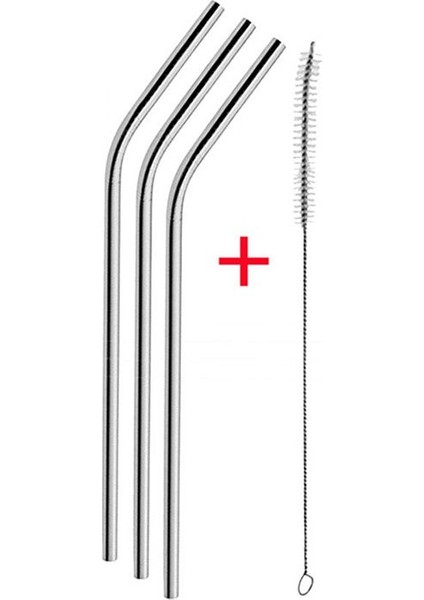3 Adet Yeniden Kullanılabilir Paslanmaz Çelik Metal Içme Pipeti Yeniden Kullanılabilir Pipetler + 1 Temizleyici Fırça Seti (Yurt Dışından)