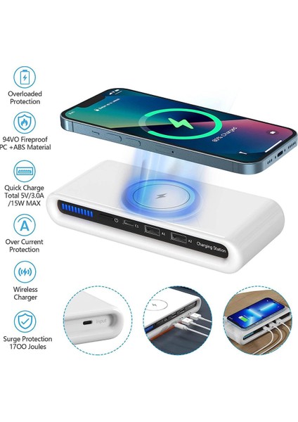 Taşınabilir Kablosuz Şarj Cihazı, 4'ü 1 Arada Çok Bağlantı Noktalı Kablosuz Şarj Cihazı Qc3.0 Ev Seyahati Için Hızlı Şarj Çift USB Kablosuz Şarj Cihazı (Yurt Dışından) fiyatları