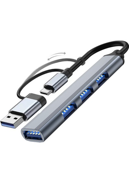 4 Bağlantı Noktalı 2'si 1 Arada Tip C/ Usb3.0 - USB 2.0/usb 3.0 Hub Yerleştirme Adaptörü 5 Gbps Yüksek Hızlı Çok Bağlantı Noktalı USB Ayırıcı Genişletici (Yurt Dışından)