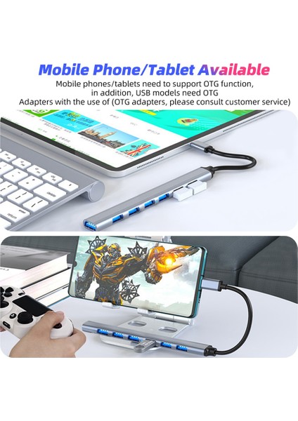 4 Bağlantı Noktalı 2'si 1 Arada Tip C/ Usb3.0 - USB 2.0/usb 3.0 Hub Yerleştirme Adaptörü 5 Gbps Yüksek Hızlı Çok Bağlantı Noktalı USB Ayırıcı Genişletici (Yurt Dışından)