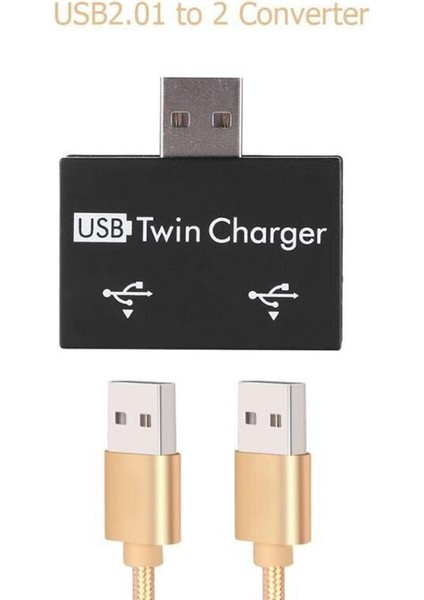 USB 2.0 Erkek - Ikiz Dişi Şarj Cihazı Çift 2 Port USB Dc 5V Şarj Splitter Hub Adaptörü Dönüştürücü Konektörü (Yurt Dışından)