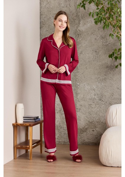 Penye Biyeli - Dantelli Pijama Takımı - 2200