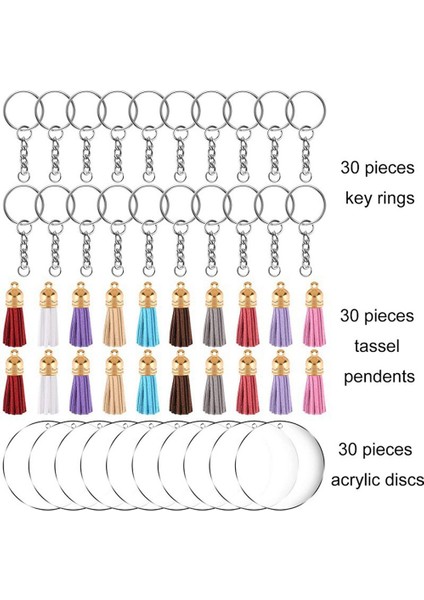 Akrilik Daire Anahtarlık Boşlukları Şeffaf Kiti Cricut Vinil Projesi Için 120 Adet, Akrilik Disk Boşlukları, Püsküller, Gümüş Dahil (Yurt Dışından) fiyatları