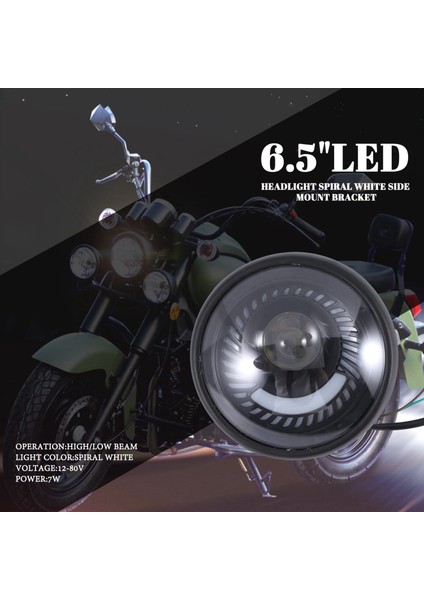 Motosiklet Cafe Racer Bobber 6.5 Inç LED Far Spiral Beyaz Yan Montaj Braketi (Yurt Dışından)