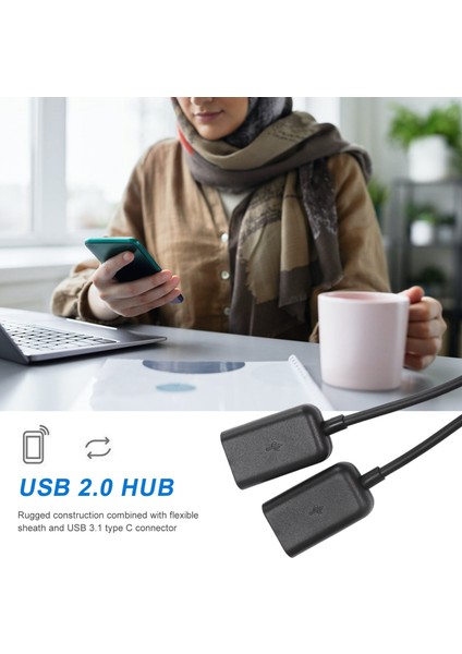 Tip C Otg USB 3.1 Erkek - Çift 2.0 Dişi Otg Şarj 2 Bağlantı Noktalı Hub Kablo Y Bölücü (Yurt Dışından)