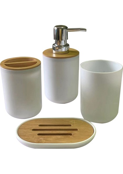 Banyo Aksesuarları Seti Sabunluk Şişe Bulaşık Tuvalet Diş Fırçası Tutucu Bardak Takım Elbise Beyaz (Yurt Dışından)