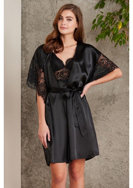 Saten Dantelli Gecelik ve Sabahlık Takımı - 4490