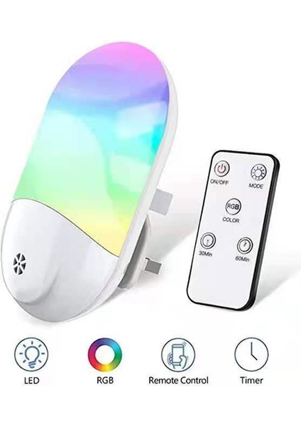 Rgb Gece Işığı LED Uzaktan Kumanda Kısılabilir Gece Işıkları Us Plug (Yurt Dışından)