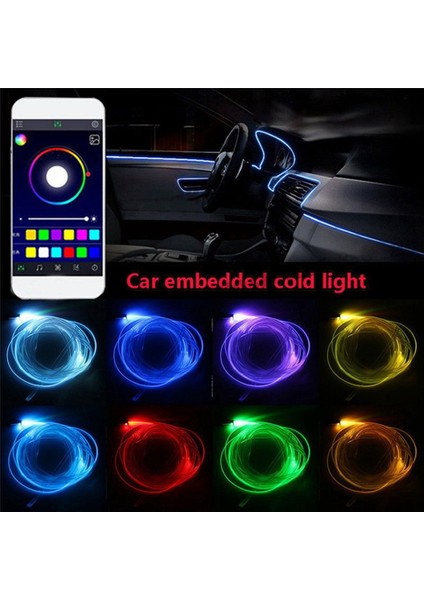 6 In 1 Rgb LED Atmosfer Araba Işık Iç Ortam Işığı Fiber Optik Şeritler Işık App Kontrolü Tarafından Dıy Müzik 8 M Fiber (Yurt Dışından)