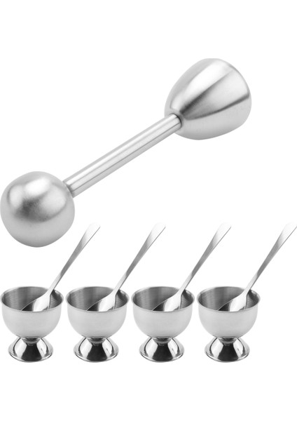 Paslanmaz Çelik Yumurta Kraker Topper Seti, Sert Haşlanmış Yumurta Ayırıcı Tutucu, 4 Kaşık, 4 Bardak, 1 Kabuk Sökücü Üst Kesici (Yurt Dışından) fırsatları
