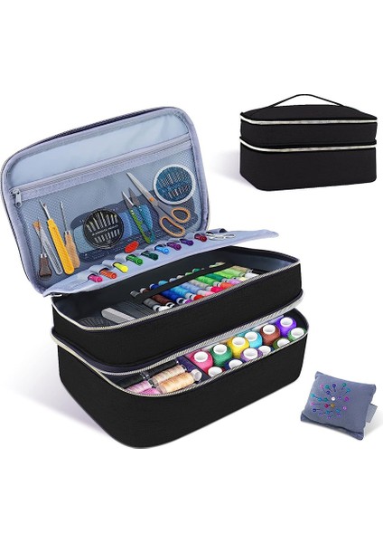 Dikiş Malzemeleri Organizatör Çantası, Çift Katlı Dikiş Kutusu Organizatör Aksesuarları Saklama Çantası, B (Yurt Dışından) fiyatları