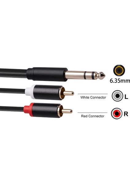 6,35 mm - 2rca Kablo, Rca Kablosu 6,35 mm Erkek - 2 Rca Erkek Stereo Ses Adaptörü Y Ayırıcı Rca Kablosu -3 Metre (Yurt Dışından)