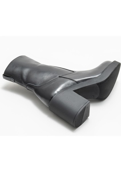 Siyah Deri Kadın Topuklu Bot modelleri