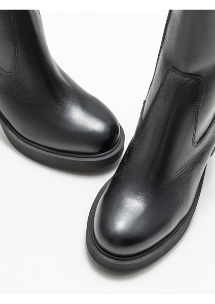 Siyah Deri Kadın Topuklu Bot fırsatları