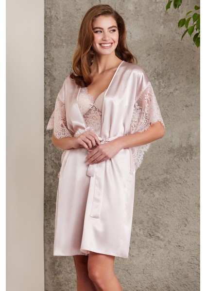 Saten Dantelli Gecelik ve Sabahlık Takımı - 4490