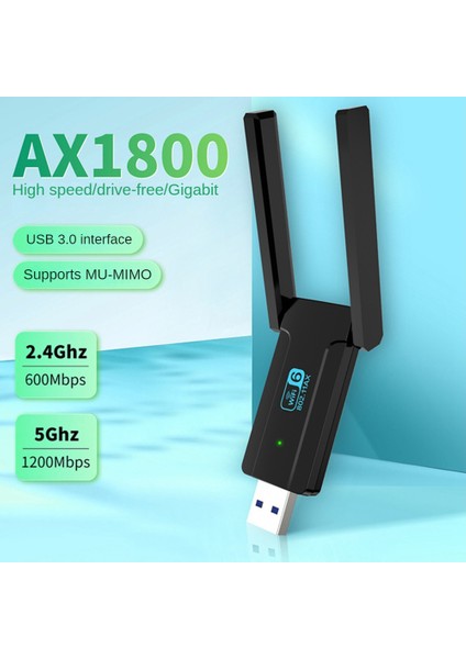 USB Wifi Adaptörü Usb3.0 Wifi6 Kablosuz Ağ Kartı AX1800M 2.4g/5ghz Çift Bantlı Yüksek Hızlı Ağ Kartı (Yurt Dışından)