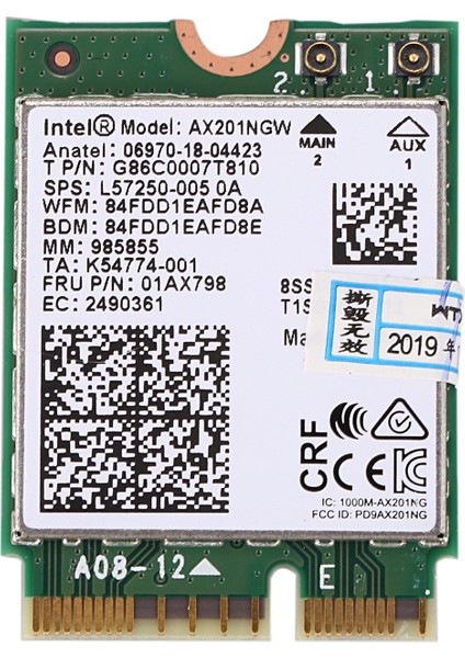 Intel Wi-Fi 6 AX201 Bluetooth 5.0 Çift Bant 2.4g/5g Kablosuz Ngff Düğmesi E Cnvi Wifi Kartı AX201NGW 2.4ghz / 5ghz 802.11AC / Ax (Yurt Dışından)