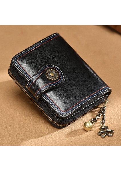 Kadınlar Için Inek Derisi Kısa Cüzdan Yeni Katlanır Mini Bozuk Para Cüzdanı Kadınlar Için Hafif Moda Para Klipsi (Yurt Dışından)