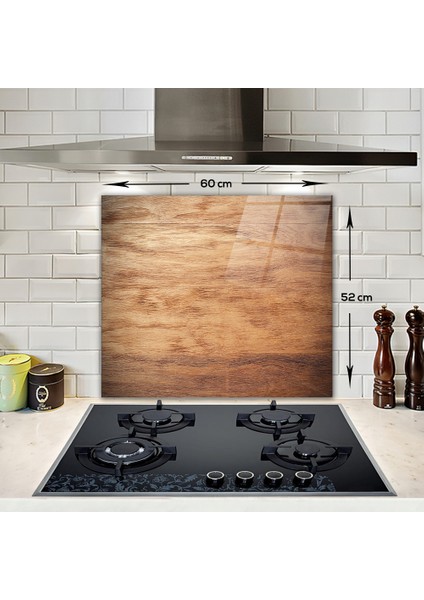 Ahşap Görünümlü | Cam Ocak Arkası Koruyucu | 52cm x 60cm fırsatları