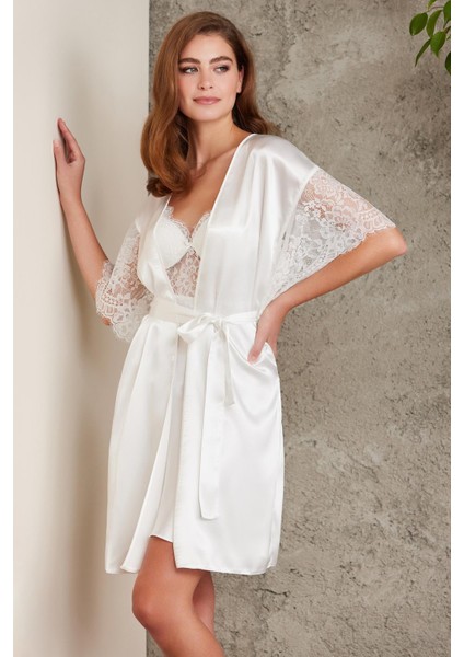 Saten Dantelli Gecelik ve Sabahlık Takımı - 4490