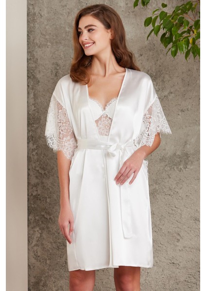 Saten Dantelli Gecelik ve Sabahlık Takımı - 4490 fiyatları