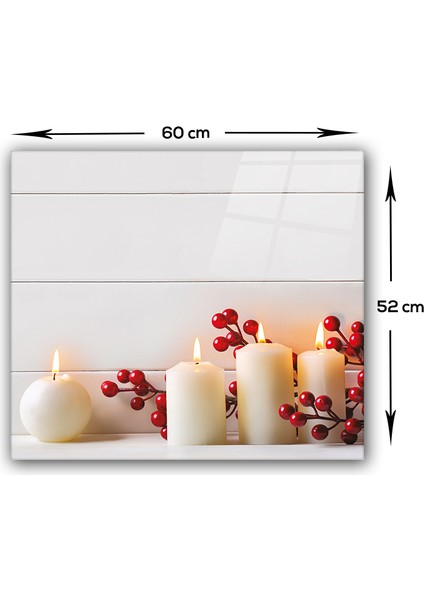 Cam Ocak Arkası Koruyucu | Beyaz Mum Desen | 52cm x 60cm fiyatları