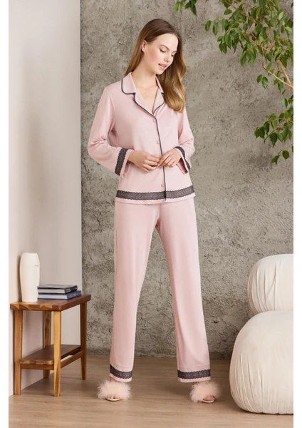 Pierre Cardin  Penye Biyeli - Dantelli Pijama Takımı - 2200