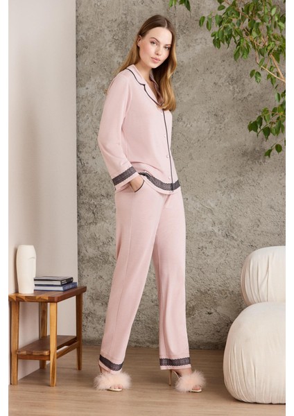 Pierre Cardin  Penye Biyeli - Dantelli Pijama Takımı - 2200