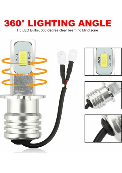 2x H3 Süper Parlak -Led Far Kiti 100W 10000LM Sis Drl Ampuller 6000K Beyaz (Yurt Dışından)