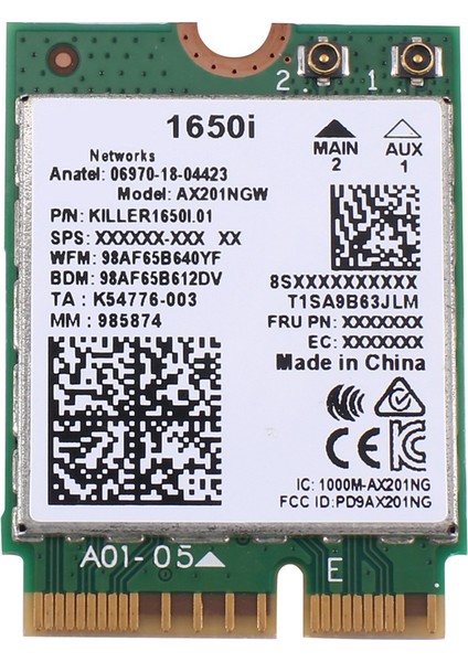 1650I Ac AX201NGW Wifi Kartı Wifi6 Dual Band Kablosuz Kart 802.11AX/A/B/G/N Bt 5.0 Dizüstü Bilgisayar Windows 10 Için (Yurt Dışından)