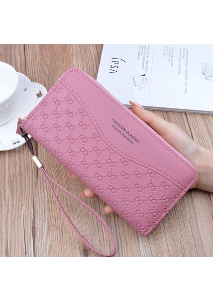 Cüzdan Kadın Uzun Çift Sıralı Fermuarlı Cep Telefonu Çantası Büyük Kapasiteli Çift Katmanlı Debriyaj Çanta (Yurt Dışından)