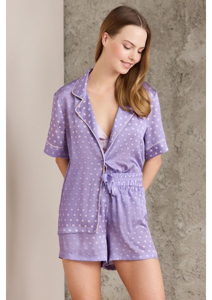 Saten Emprime Crop'lu 3'lü Pijama Takımı - 1225