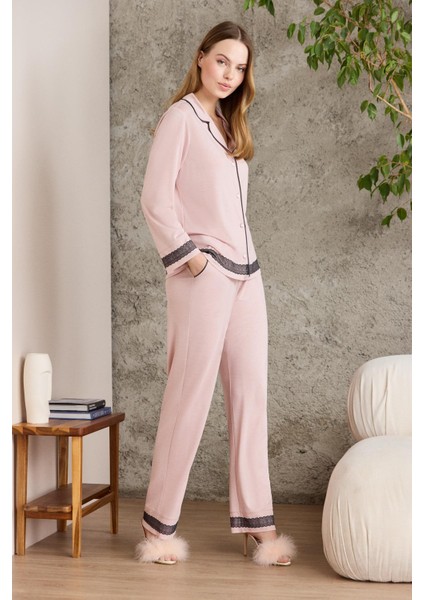 Penye Biyeli - Dantelli Pijama Takımı - 2200 fiyatları