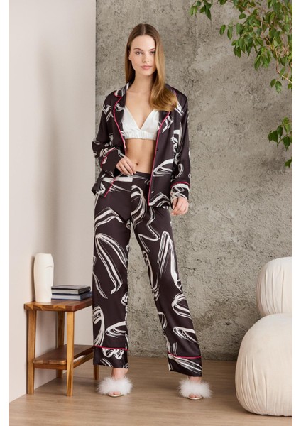 Saten Desenli Pijama Takımı - 1230 modelleri